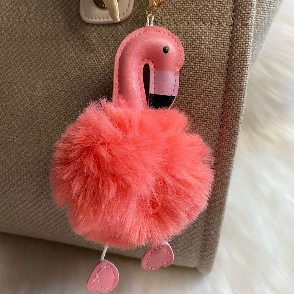 Flamingo Pom Pom bag charm Keychain pink